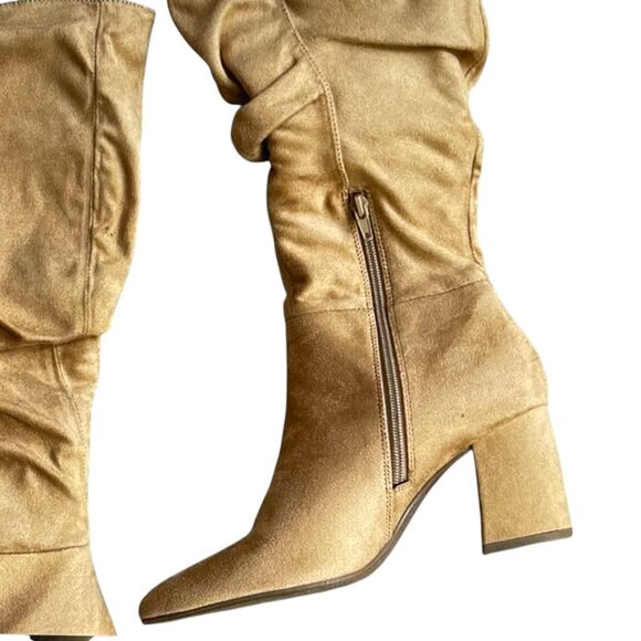 Delicious Taupe Faux Suede Slouchy Boots Heels 6.5 - Picture 2 of 4